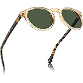 CARFIA Acetate Vintage Round Polarized Sunglasses for Men UV400 Lenses Hand-crafted Frame