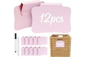 HOOMTREE 12PCS Basket Labels Clip On for Storage Bins, Removable & Erasable Bin Labels Clips On, Laundry Kitchen Pantry Labels for Organizing Baskets Cube Box (Pink)