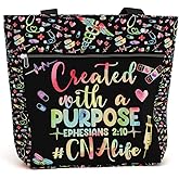 84hoods Large Tote Bag for Work for Women. Waterproof Shoulder Bag with Pockets and Zipper. Gift for CNA Nurse.