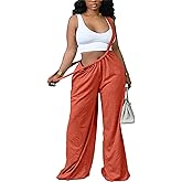 YOOTIKO Womens Suspender Overalls Loose Fit High Waisted Tie Back Wide Leg Pants Casual Jumpsuit Romper
