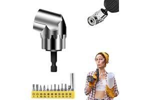 RANDJ 105 Degree Right Angle Drill Adapter, 2025 Upgrade Right Angle Drill Attachment with Multi-function Bend Screwdriver Bit, 1/4" Hex Shank Driver Angle Drill Attachment with 12 Screwdriver Bits (Short)