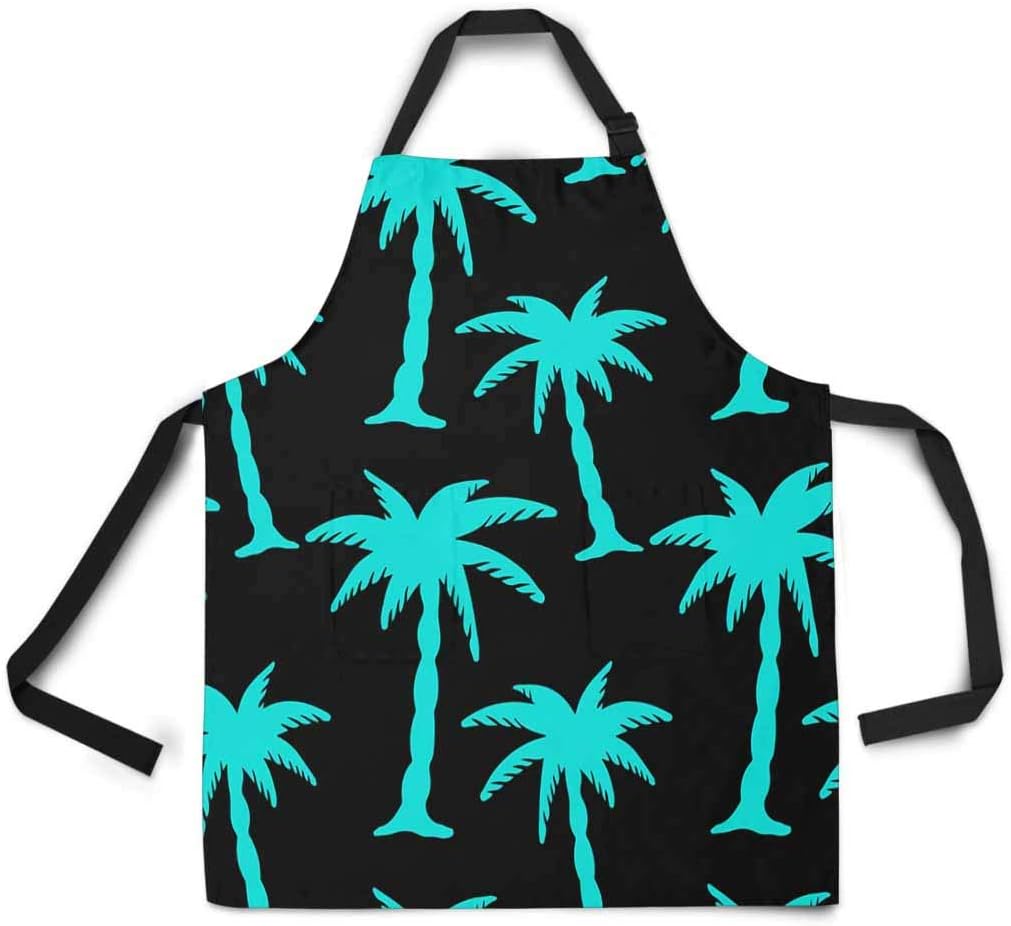 InterestPrint Adjustable Bib Apron for Women Men Girls Chef with Pockets, Tropical Coconut Palm Trees Summer Rain Forest Kitchen Apron for Cooking Baking Cleaning