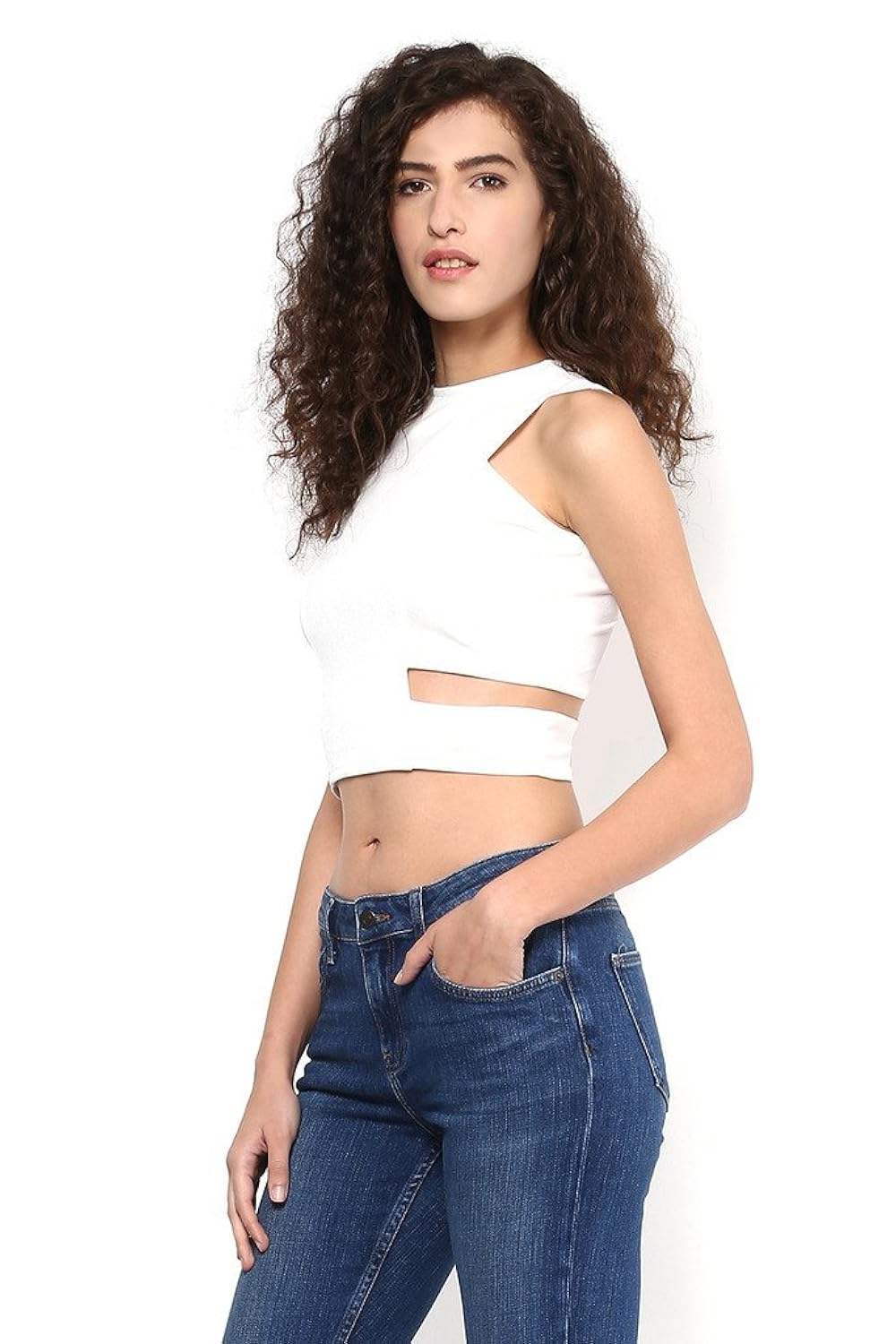 martini women white stretchable crop top