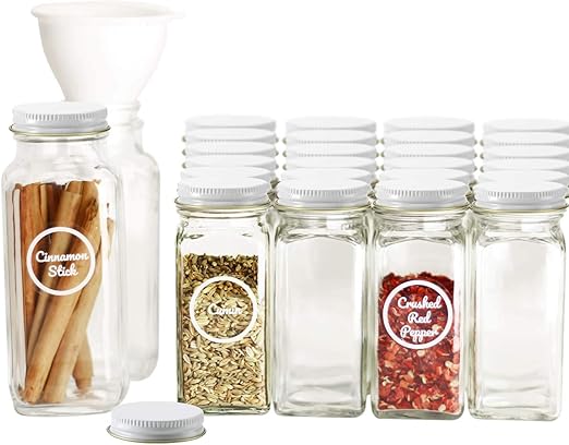 Amazon Com Spiceluxe Premium Spice Jar Set 26 Empty Square Glass