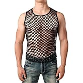 Tender Whisper Men's Round Neck Vest Mesh See-Through Sexy Fishnet Hollow Fitness Sweatshirt Sports Slimming Tank Tops