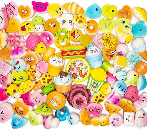 Grobro7 Random 60Pcs Cute Squishy Toys Set Slow Rising Cream Scented Squishy Stress Relief Squeeze Toys Birthday Party Favors for Kids Medium Mini Soft Food Animal Squishy