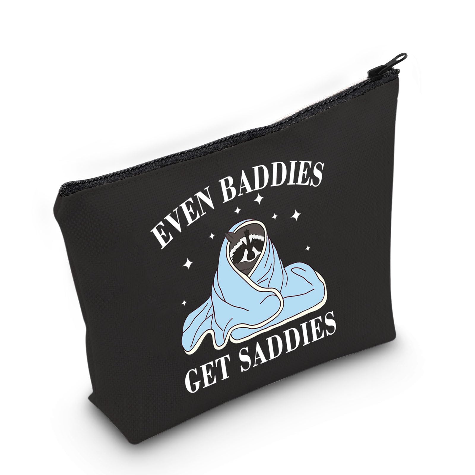 PYOUL Mental Health Matters Merch Funny Raccoon Meme Even Baddies Get Saddies Makeup Bag ADHD Gift Therapist Gift Raccoon Gift (Even Baddies Bag EU)