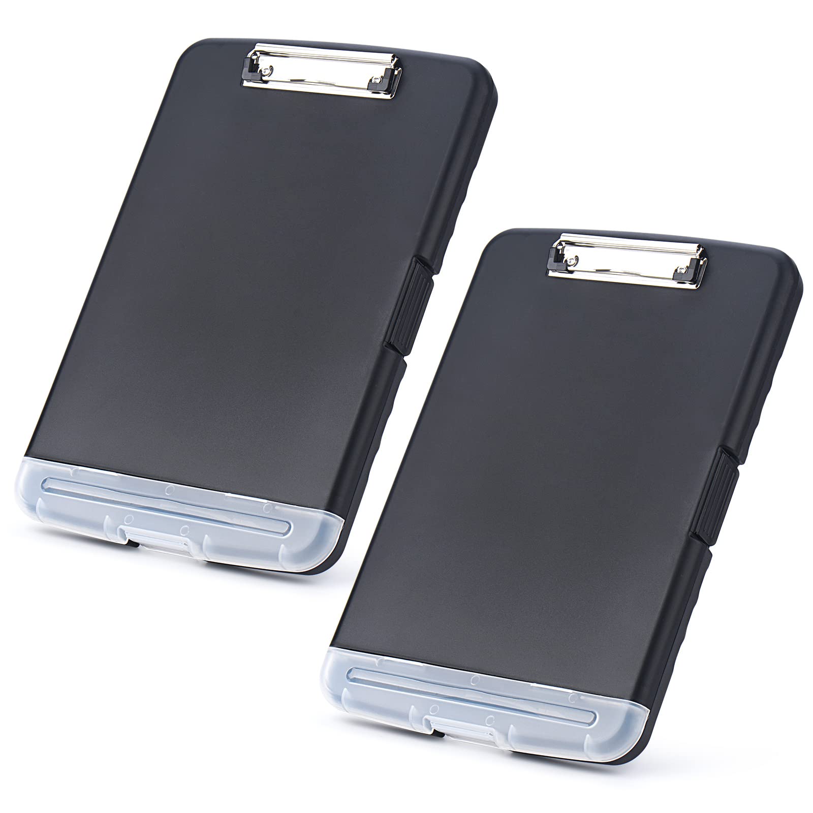 ZCZN 2 Pack Plastic Clipboard with Storage, A4 Clipboard Folder with Separate Pen Holder, Black