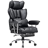 Efomao Big and Tall Office Chair with Foot Rest 400LBS, PU Leather Computer Chair, Heavy Duty Executive Office Chair with Lumbar Support, Black Home Office Chairs