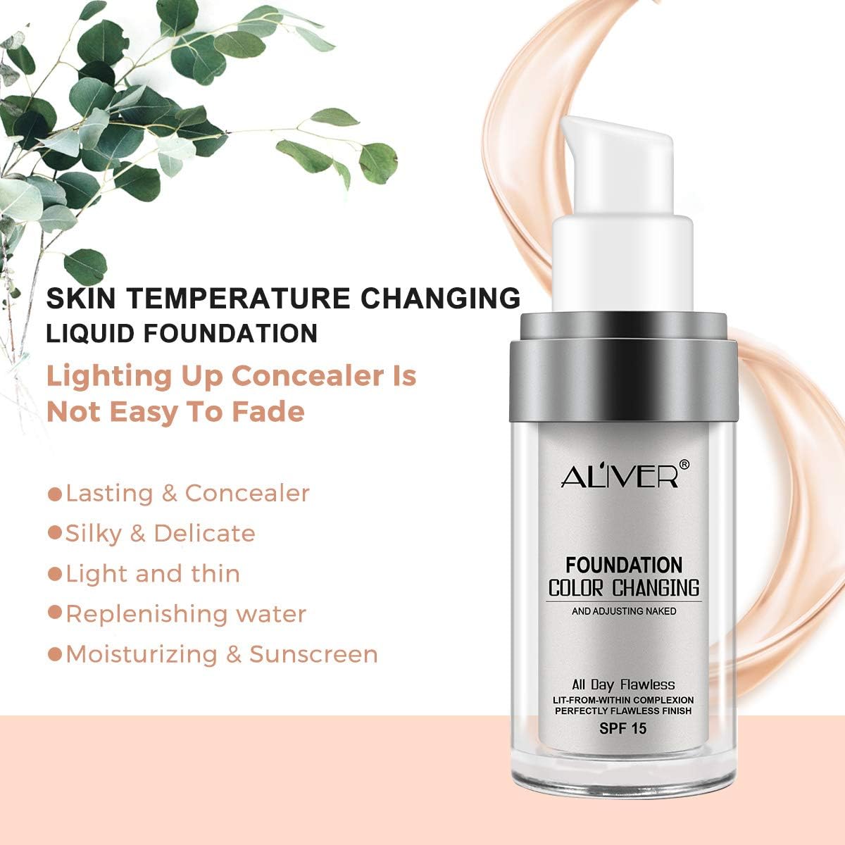 Flawless Colour Changing Foundation Makeup Base Warm Skin Tone Nude Face Moisturizing Liquid Cover Concealer Universal Shade for ALL Skin Makeup - Image 3