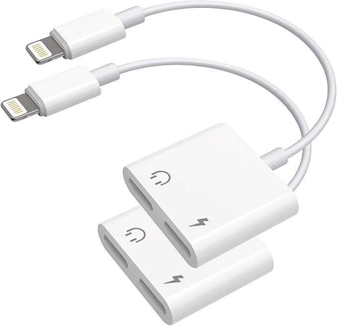 [Apple MFi Certified] iPhone Dual Ports Headphone Aadapter，2 Pack Dual