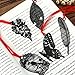 yueton Pack of 7 Creative Black Hollow Out Metal Bookmark with Red Strap