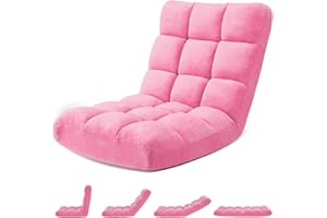 Avocahom Folding Floor Gaming Chair 14-Poistion Cushioned Adjustable Floor Lazy Sofa Chair w/Breathable Cotton & Skin-Friendly Coral Velve for Adults & Kids Perfect for Reading Gaming Meditating, Pink
