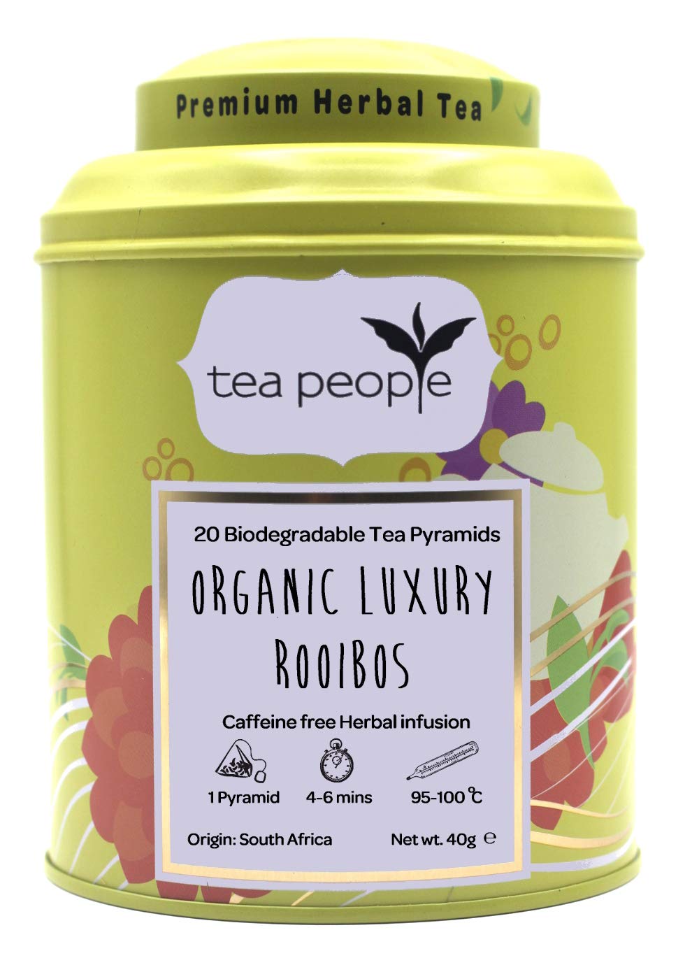 Tea People Organic Luxury Rooibos Tea Pyramids Tea Caddy (Pack of 20)