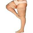 DORALLURE Plus Size Thigh High Stockings Silicone Lace Top Stay Up Silky Pantyhose for Women Hold Up Nylon