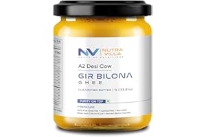 Nutravilla A2 Gir Cow Ghee Organic Grassfed Homemade Pure Gir Cow Ghee | Jar Of 1 Liter | 33.8 fl Oz | Handcrafted By Farmers With Traditional Bilona Method