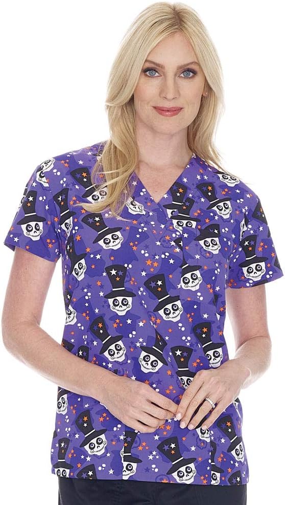 Women's Christmas Print Scrub Tops