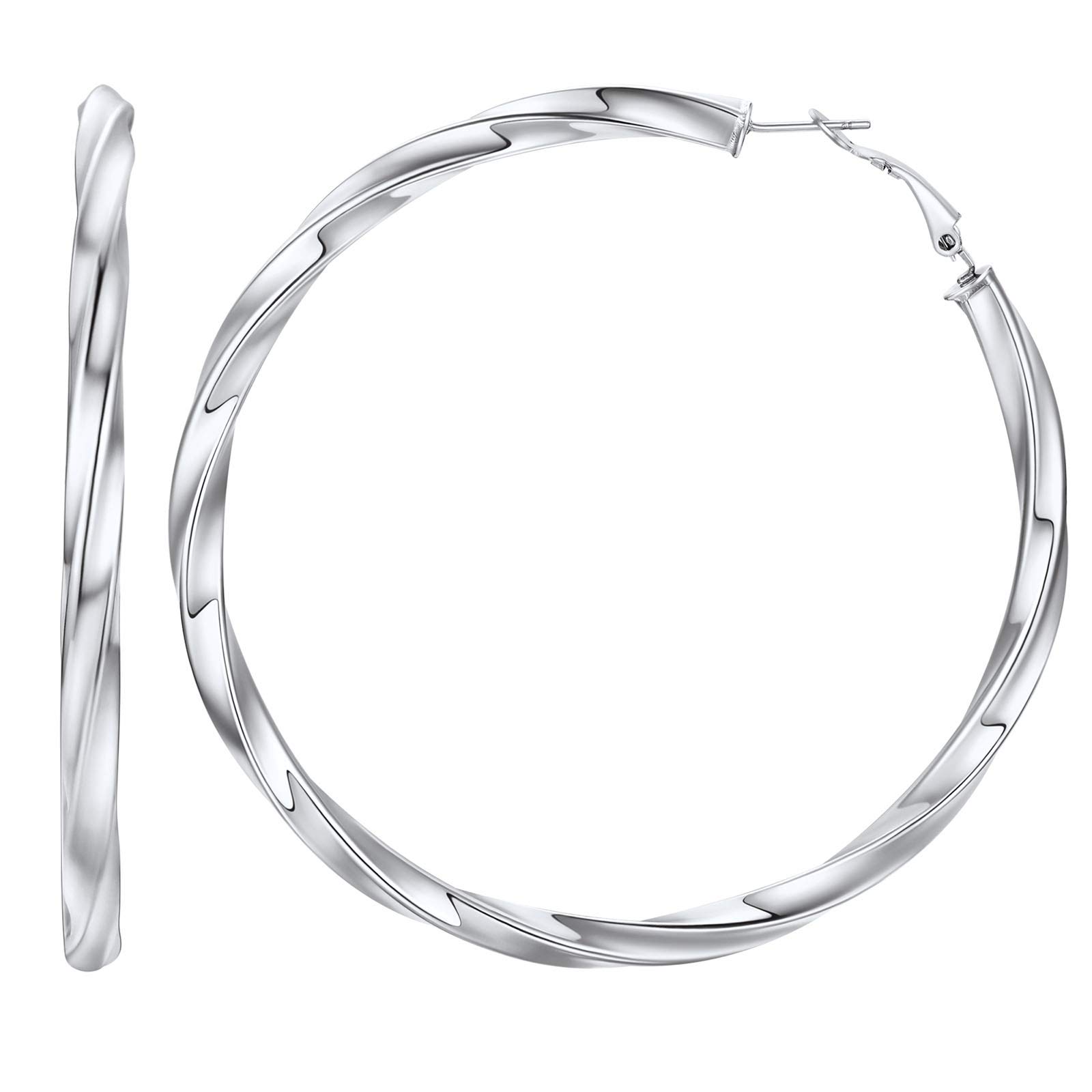 FindChic 80mm Earrings Hoops Big Lightweight Stainless Steel Twisted Hoop Earrings Hypoallergenic Tube Hoop Earrings