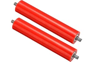PATIKIL Polyurethane Coated Conveyor Roller 2" Diameter 10" Length, 2 Pack Stainless Steel Transmission Replacement Part Galvanized End, Red