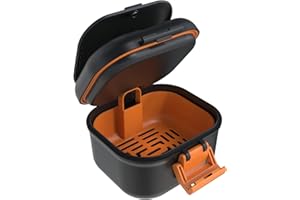 ARGOMAX Leak Proof Denture Bath Cup, Portable Soaking Denture Box, Denture Bath Case with Strainer, for Dentures and Braces, Upgraded Version with Storage Compartment (Black + Orange).