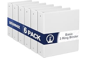XRUNMIX 2-Inch 3-Ring Binder with Pockets, 2’’ Premium View Binders with Three Ring Binders Holds up to 450 Sheets US Letter Size, Bulk Pack of 6, Perfect for Home, Office, and School(XY014-WH) White