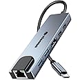USB C Hub Ethernet HDMI Adapter, 6 in 1 USB C Docking Station with 4K HDMI, RJ45 Ethernet, USB 3.0/2.0,PD 100W, USB C Ports, LAN USB C Dongle for MacBook Pro/Air, iPad Pro, Dell XPS etc