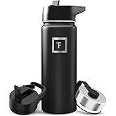 IRON °FLASK Camping & Hiking Hydration Flask with Straw, Wide Mouth Insulated Stainless Steel Sports Water Bottle - 18 oz Midnight Black