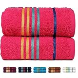 Casa Copenhagen Exotic Cotton Medium size (24 inches by 47 inches) 475 GSM 2 Pack Designer Bath Towels Set - Hot Pink