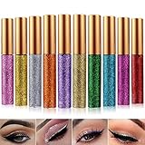 Glitter Eyeliner Liquid Eyeshadow 10 Colors Highlighter Brighten Concealer Face Eye Cosmetic Glow Shimmer Makeup Glitter Brighten Pigments Makeup Cover Perfection Tip Concealer for women (10 Pcs)