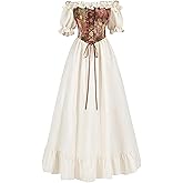 NSPSTT Beige Off Shoulder Short Sleeve Renaissance Dress Women for Ren Faire Medieval Costume