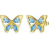 Ndocex Butterfly Stud Earring for Women S925 Sterling Silver 18K Gold Plated Butterfly Stud Earrings Gift For Her