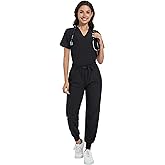 Naivlizer Scrub Set for Women V-Neck Top & Jogger Pants Medical Uniform Suits with 9 Pockets