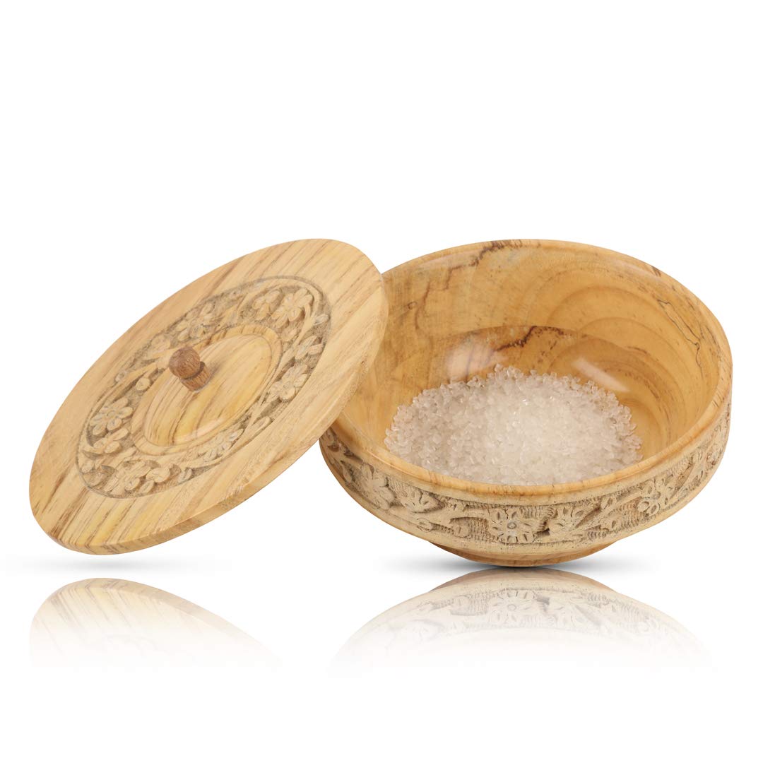 Beautiful Handmade 6" Decorative Wooden Snack Serving Bowl With Lid For Dry Fruits Chips Coffee Table Countertop Display Key Bowl Tableware Kitchen Living Room Home Decor Accents Dinnerware