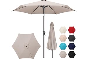 AckMizz 7.5" Outdoor Patio Umbrella - Table Umbrella Waterprool UV Protection, Sombrillas de Patio with Push Button Tilt&Crank, Sun Umbrella for Pool, Porch, Garden, Deck, Backyard(Taupe)