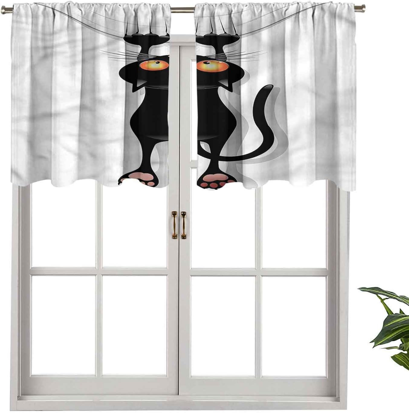 Hiiiman Indoor Home Curtain Valance Panel Furry Cat Scratching Curtains, Set of 1, 54"x18" for