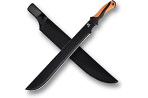 REAT Gardening Heavy Duty Machete,24" Full Tang Machete with Shaeth,Ergonomic No-Slip Handle,Machetes for Bushcraft, Outdoor Hunting, Garden Cutting Trees and Yard Work (Orange)
