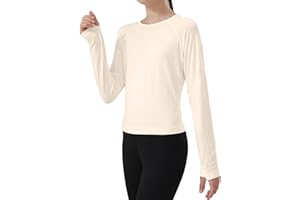 MCEDAR Girls Long Sleeve Shirts, Seamless Thumbholes Athletic Top Round Neck Breathable Workout Tops