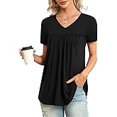 LAOLASI Womens Summer Tunic Tops 2025 V Neck Short Sleeve Shirt Casual Tee Flowy Blouse S-3XL