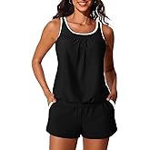 Summer Mae Blouson Women's Tankini Swimsuits Tummy Control Modest 2026 Two Piece with Sporty Pockets Bathing Suits