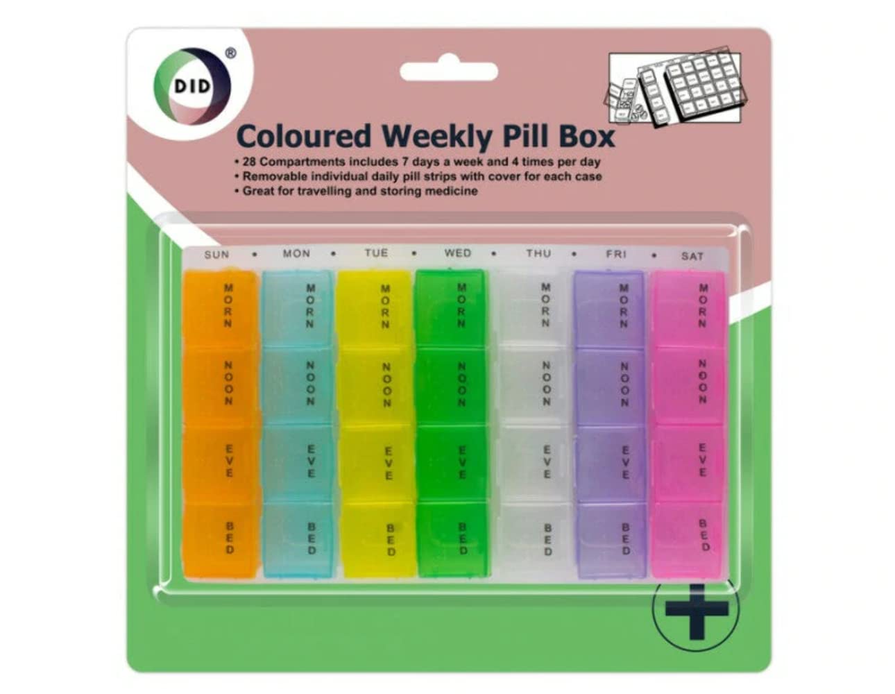 Pill Box 7 Days 28 Compartments, Pill Organisers, Pill Box, Large Capacity Medicine Organiser for Vitamin Fish Oil Supplements Medication - Multicolour
