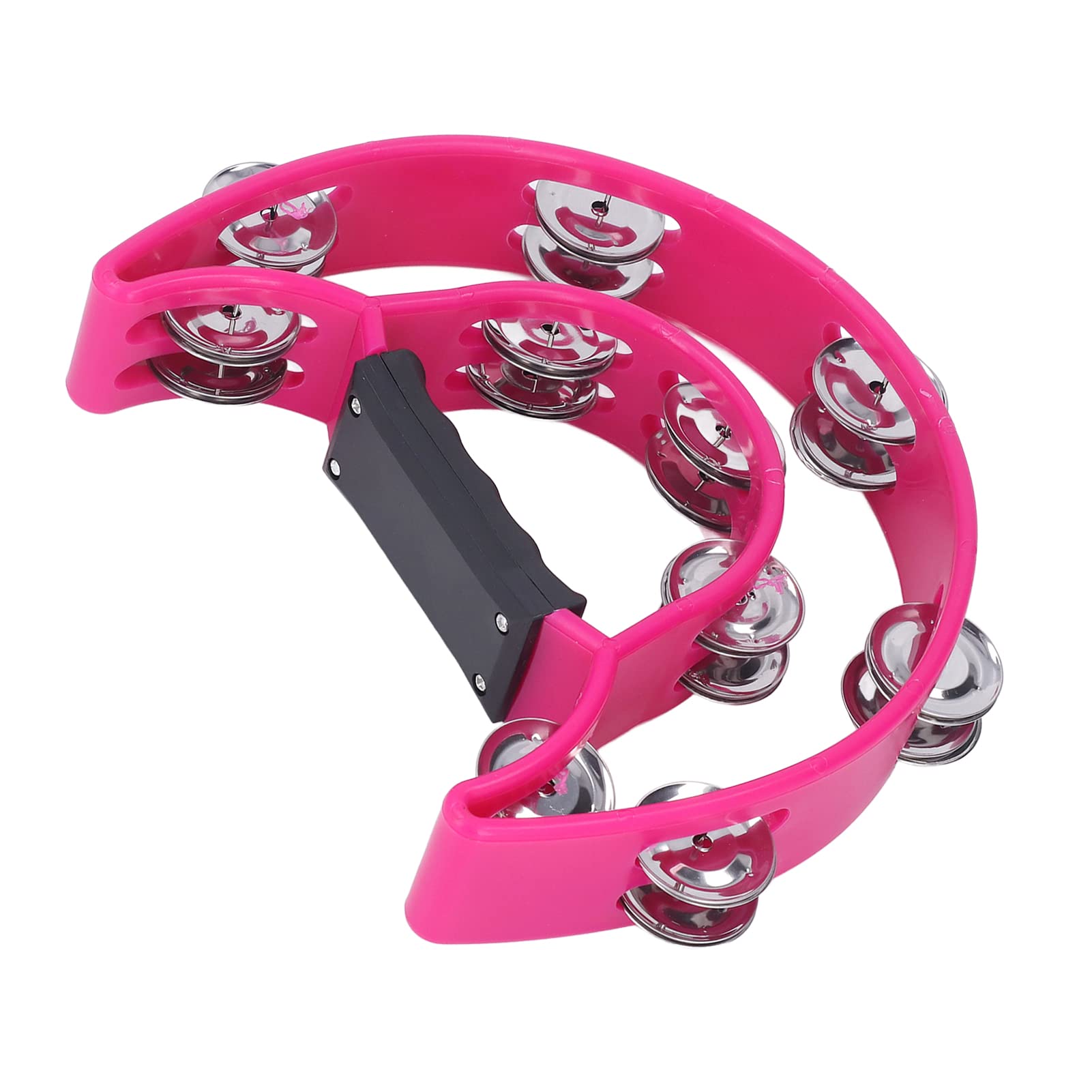 Zerodis Double Row Tambourine, Pink Half Moon Tambourine with Double Row Jingles Musical Instrument for Musicians Singers Bands Party