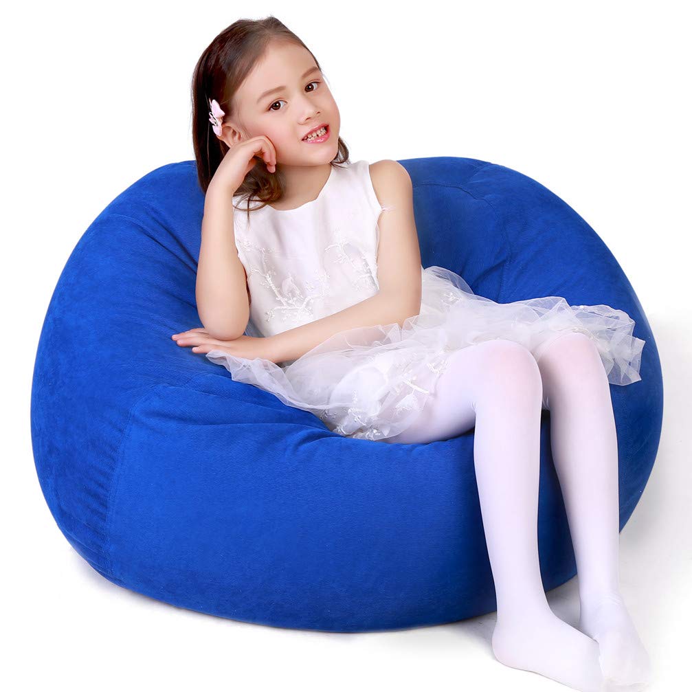 Lukeight Stuffed Animal Storage Bean Bag Chair, Bean Bag Cover for Organizing Kid’s Room - Fits a Lot of Stuffed Animals, X-Large/Blue