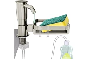 KNEELISA Soap Dispenser Pump for Kitchen Sink with Sponge Rack,ABS Plastic in Counter Soap Dispenser with 39" Extension Tube kit,Built in Dish Soap Dispensers Under Sink,on Countertop,Brushed Nickel