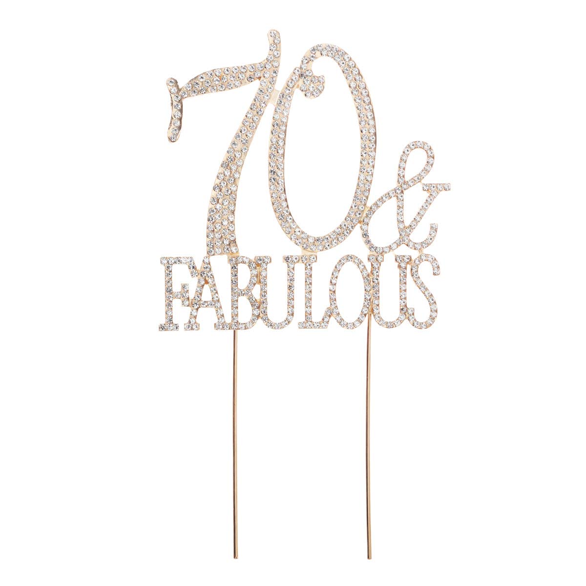 YeahiBaby 70 and Fabulous Cake Topper Sparkly Rhinestone Diamond Cupcake Toppers 70th Birthday Party Decorations for Wedding Anniversary (Golden),21.8 x 12.2 x 0.3cm