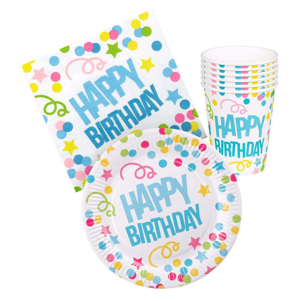 Table set 'Happy Birthday' (6 plates, 6 cups and 12 napkins)