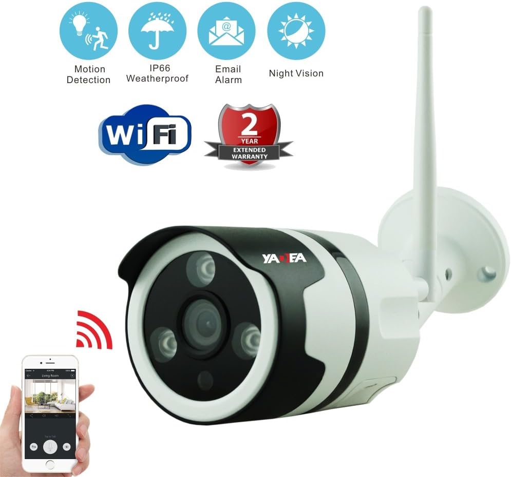 Wireless WiFi Camera Outdoor, YADEA Wireless Security Camera, 720P HD Night Vision Bullet Cameras, Surveillance CCTV, Motion Detection IP Cameras for Indoor Outdoor, Support Max 64GB SD Card