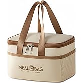 6L Insulated Lunch Bag for Women - Natural Organic Lifestyle Cooler Bag, Lightweight Nylon Waterproof Lunch Box for Work, Cream Stylish Meal Tote