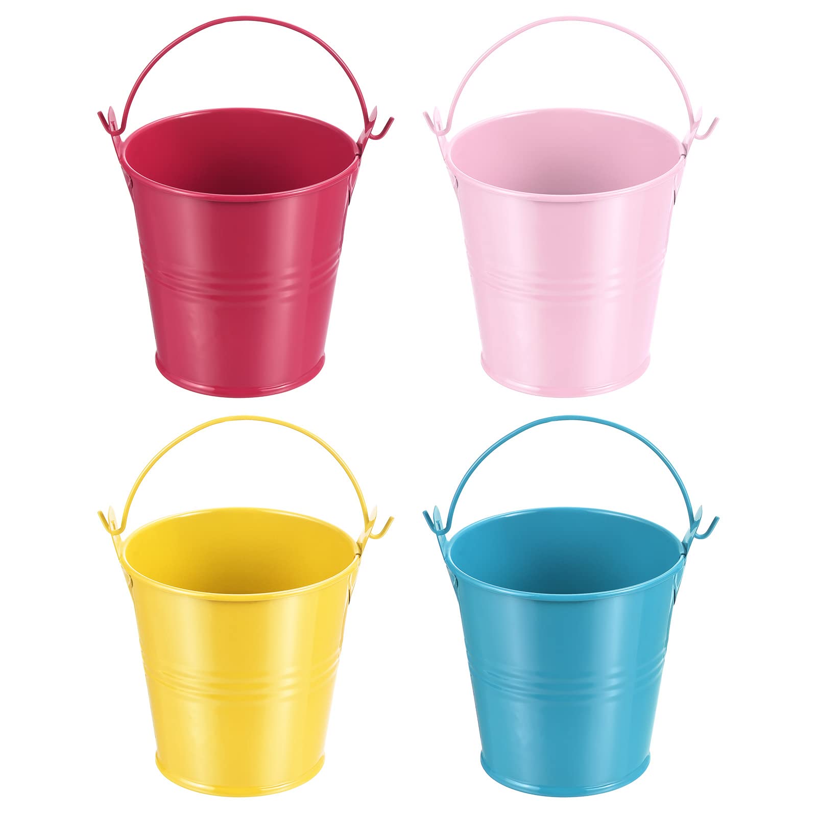 PATIKIL 3" Height Mini Metal Bucket, 4 Pack Colorful Metal Succulents Pot Party Decorative Pails with Handles for Small Succulents, Assorted Colors