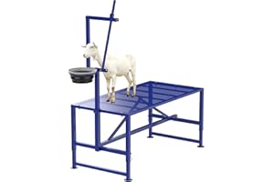 Larrik Goat Milking Stand with Feeder, Goat Stand for Trimming Hooves, with Adjustable Head Piece and Legs, Metal Blue Use for Livestock，400 Lbs for Small Sheep and Goat