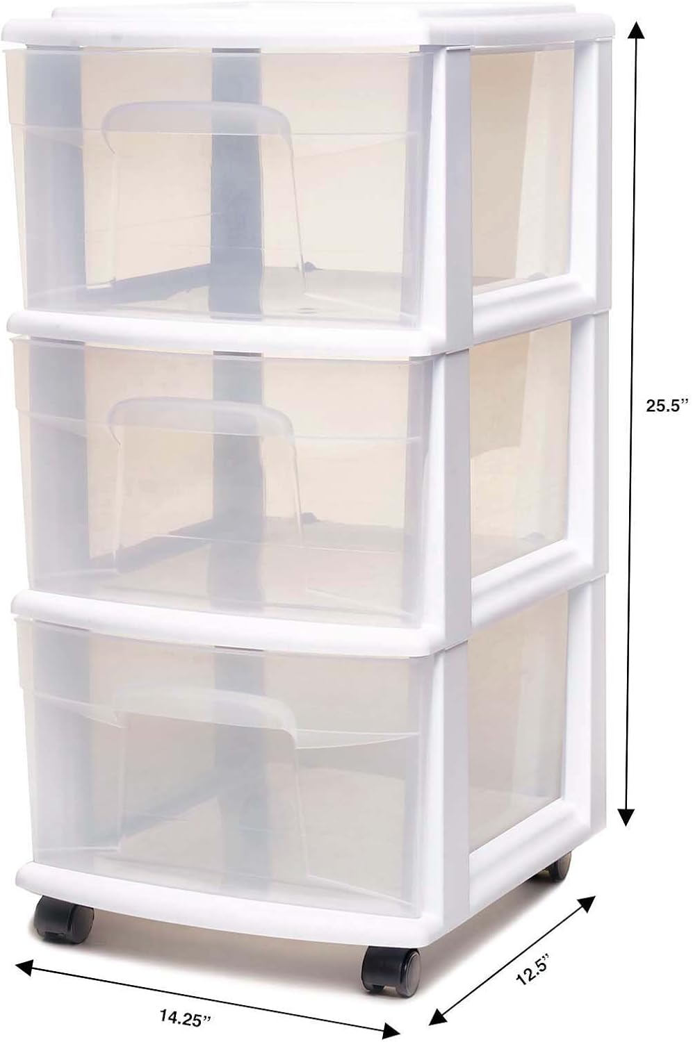 HOMZ 3 Drawer Medium Storage Cart, Set of 1, White: Home & Kitchen